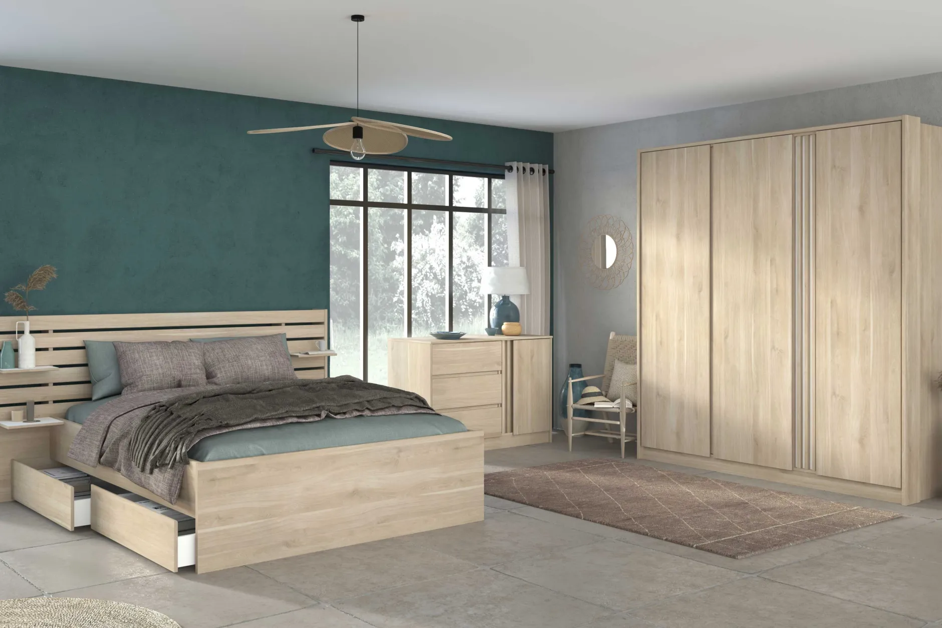 Kleiderschrank Tokio 185cm-Eiche Dekor/weiß
