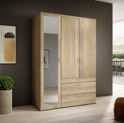 Kleiderschrank Vasili - 135x56x195cm - 3 Türen und 3 Schubladen - Eichendekor