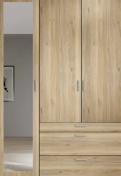 Kleiderschrank Vasili - 135x56x195cm - 3 Türen und 3 Schubladen - Eichendekor