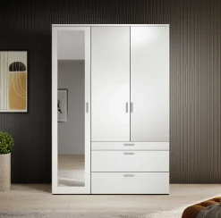 Kleiderschrank Vasili - 135x56x195cm - 3 Türen und 3 Schubladen - weiß