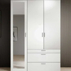Kleiderschrank Vasili - 135x56x195cm - 3 Türen und 3 Schubladen - weiß