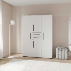 Kleiderschrank Versatil - 135x50x188cm - 4 Türen und 2 Schubladen - weiß