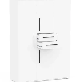 Kleiderschrank Versatil - 135x50x188cm - 4 Türen und 2 Schubladen - weiß