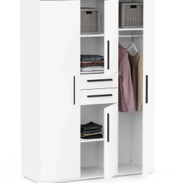Kleiderschrank Versatil - 135x50x188cm - 4 Türen und 2 Schubladen - weiß