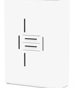 Kleiderschrank Versatil - 135x50x188cm - 4 Türen und 2 Schubladen - weiß