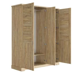 Kleiderschrank Wanda 170 cm 3 Türen und Spiegel - Braunes Kastanienholz