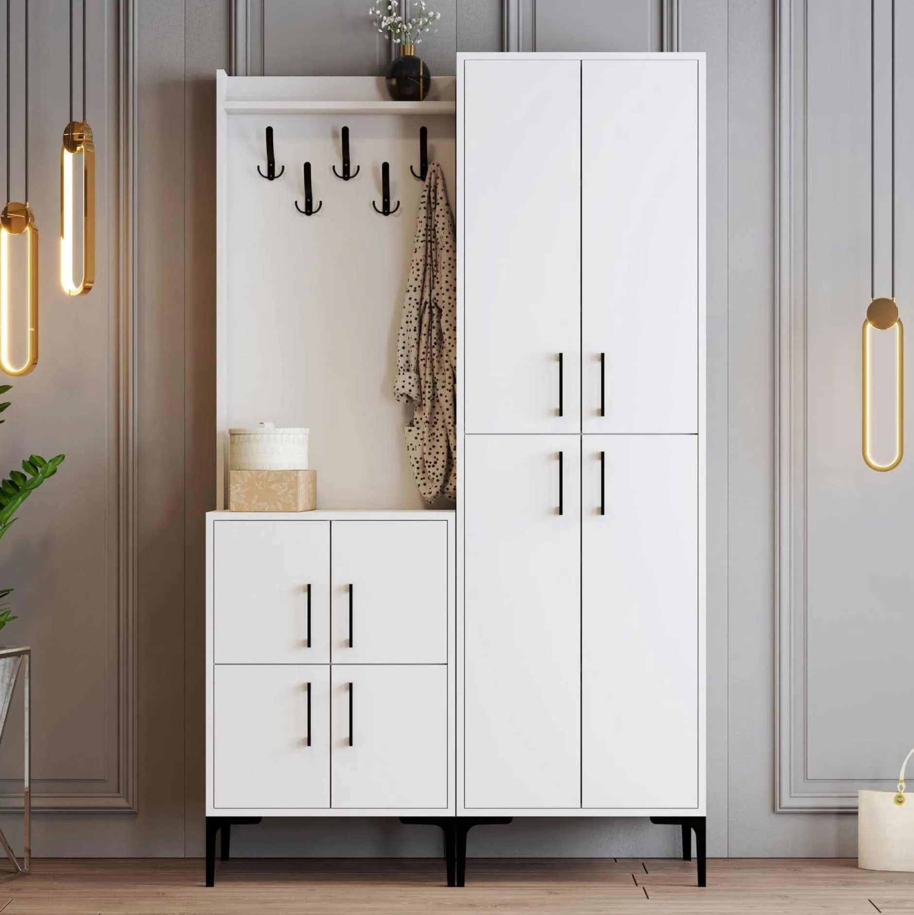 Kleiderschrank - 150x35x200cm - 8 Türen - weiß