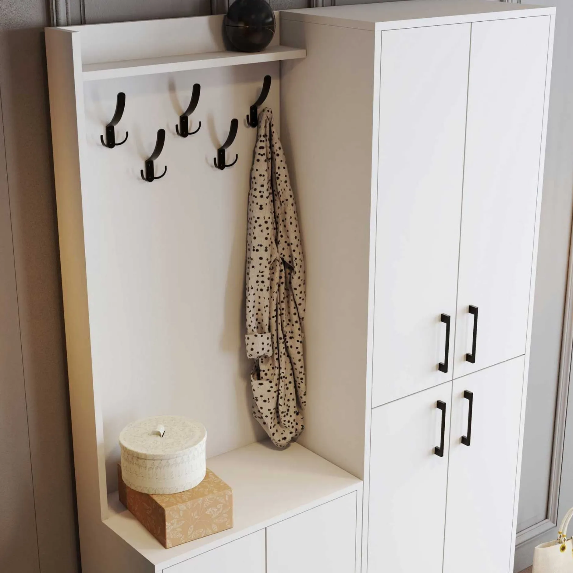 Kleiderschrank - 150x35x200cm - 8 Türen - weiß