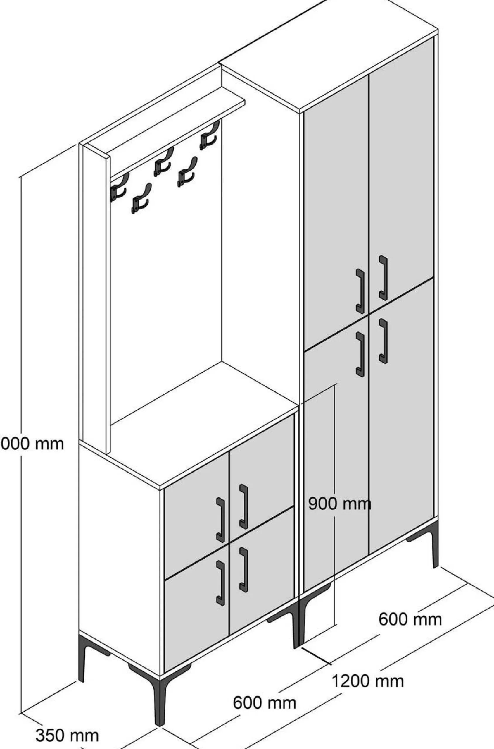 Kleiderschrank - 150x35x200cm - 8 Türen - weiß