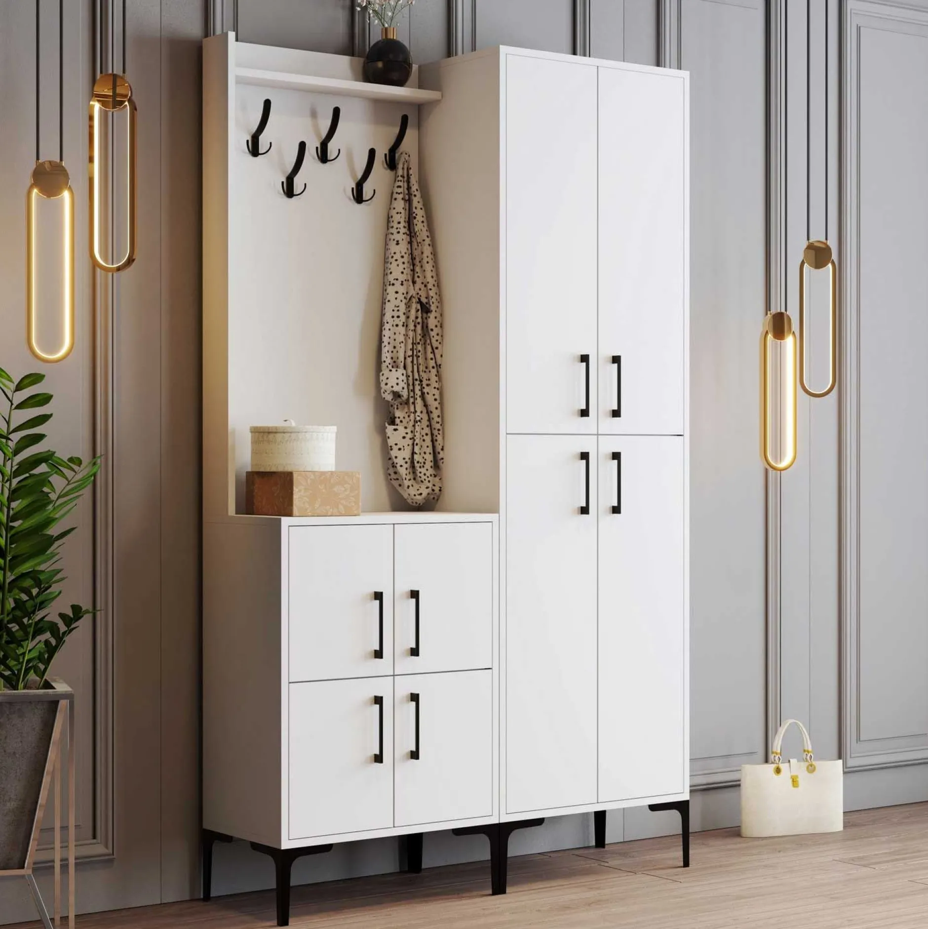 Kleiderschrank - 150x35x200cm - 8 Türen - weiß