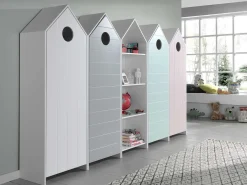 4 Kleiderschränke Bücherregal Casami - rosa/weiß/grau/mintgrün