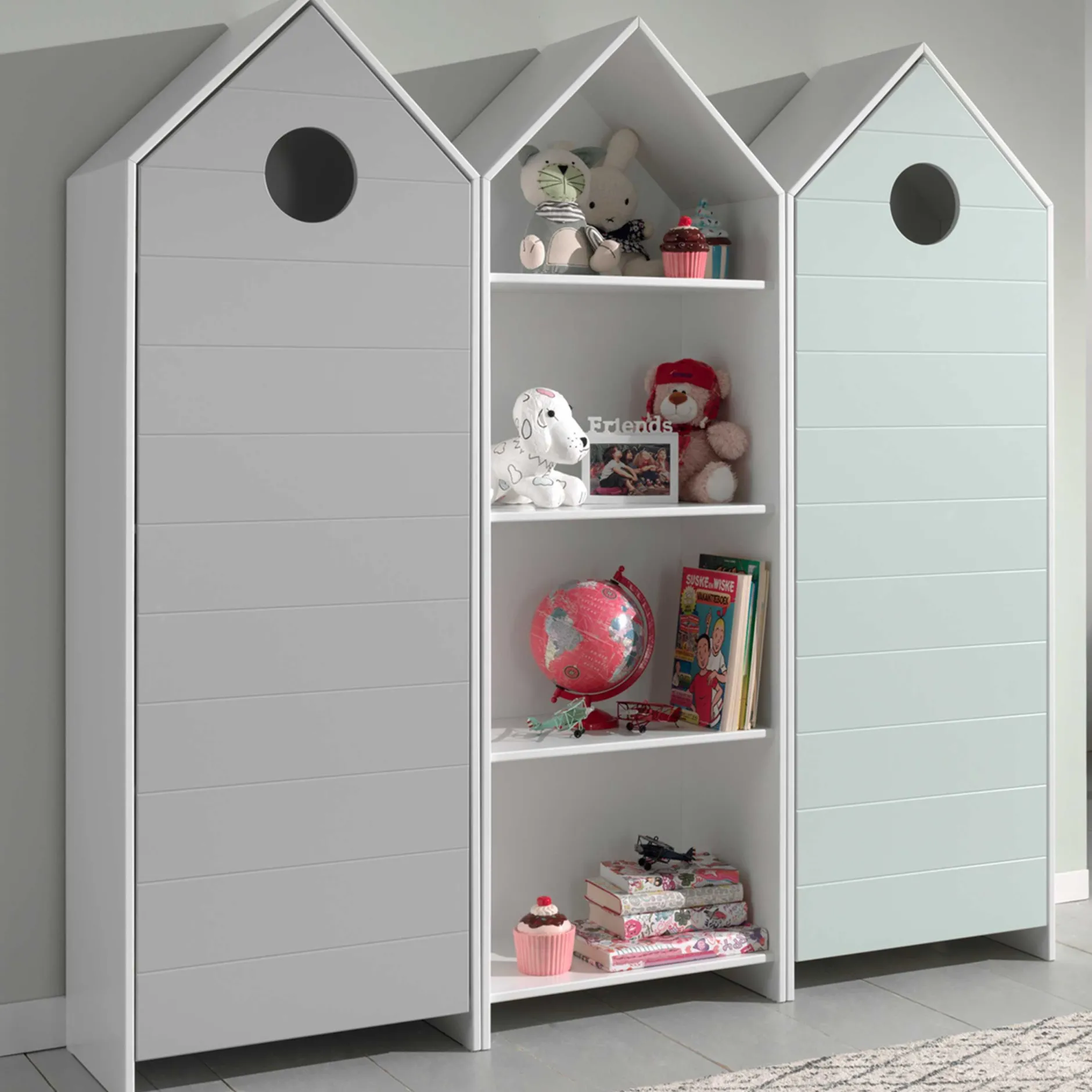 2 Kleiderschränke Bücherregal Casami - mintgrün/weiß/grau