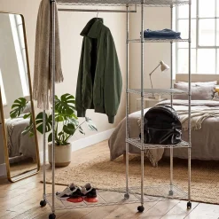 Kleiderwagen | 123 x 45 x 181 cm | Verchromter Stahl | Farbe Silber