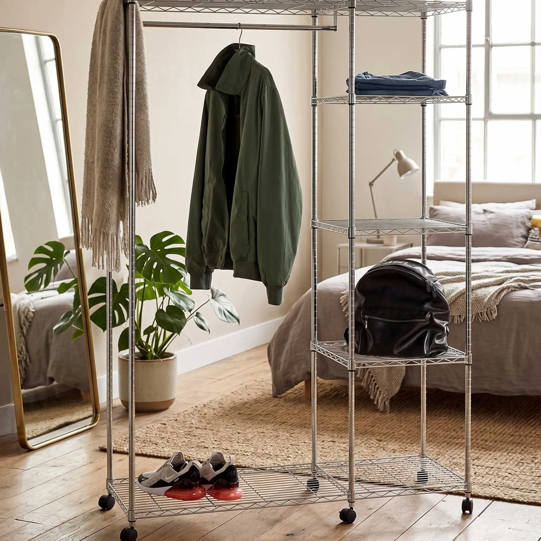 Kleiderwagen | 123 x 45 x 181 cm | Verchromter Stahl | Farbe Silber