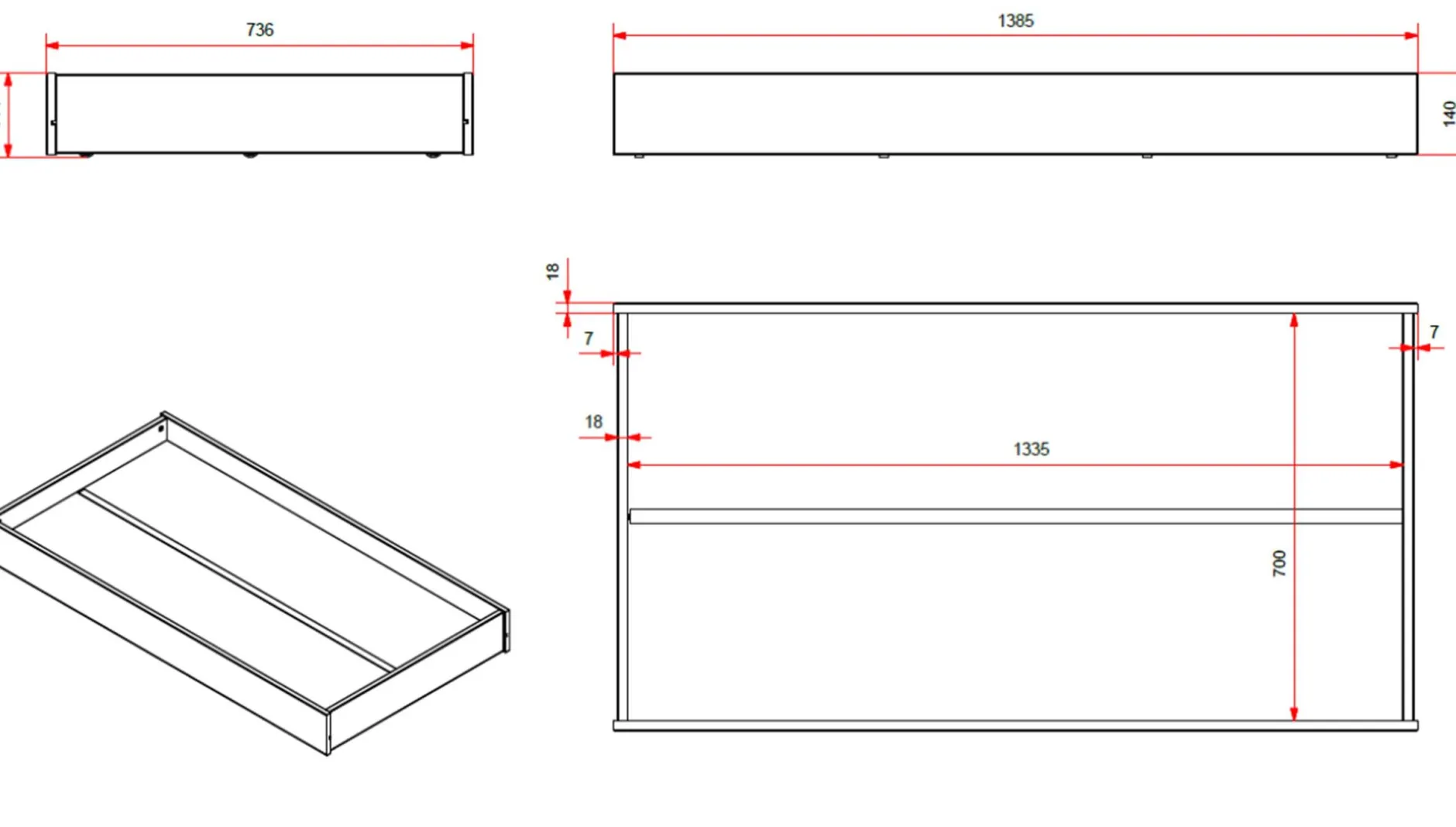 Kleinkindbett Anastasia mit Bettkasten 70 x 140cm Kiefer - grau