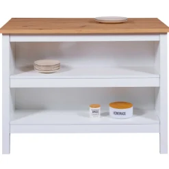 Kochinsel Julina | Platte aus Eichenholz | 124 x 75 x 91,5 cm | Farbe: Weiß