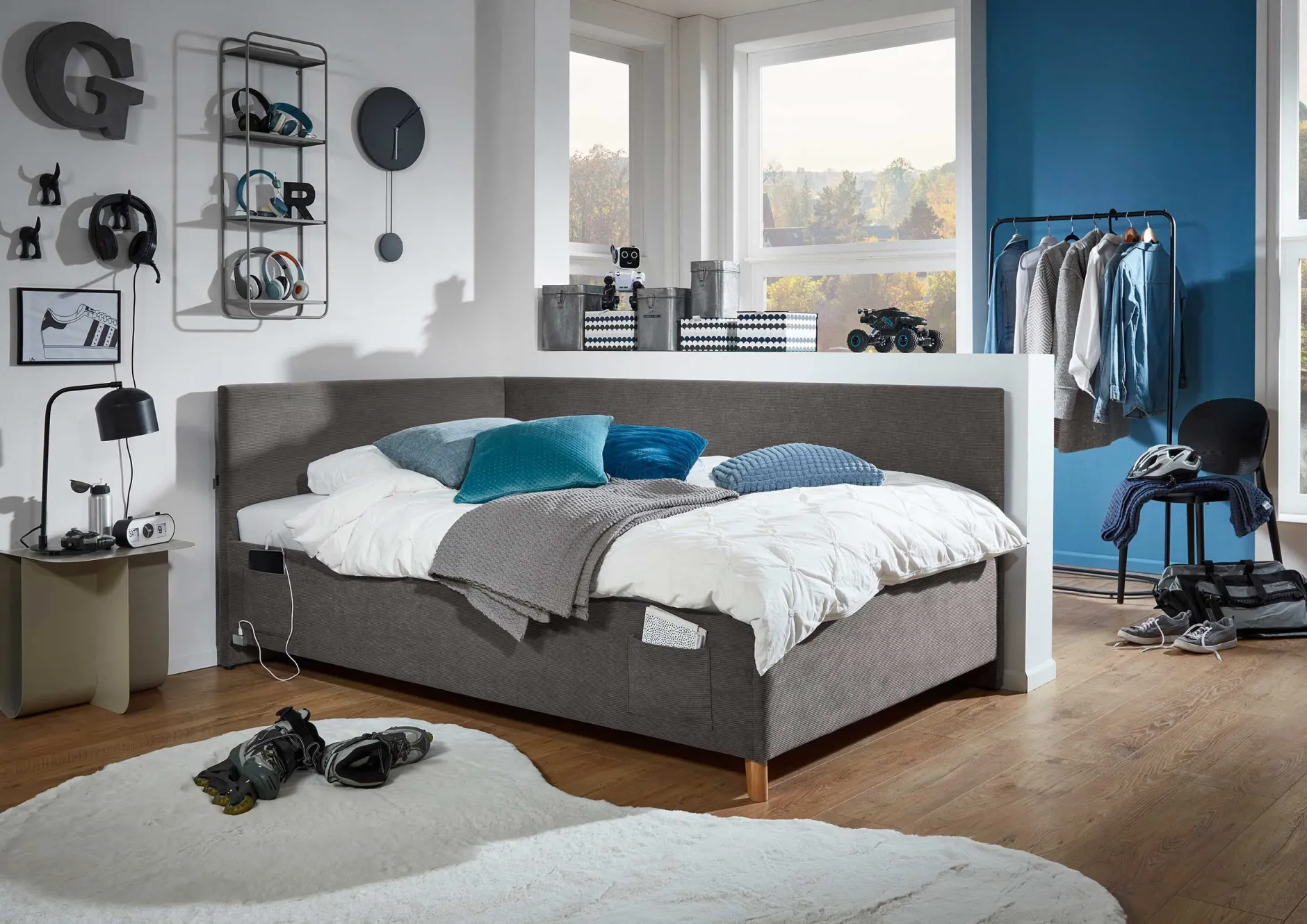Kofferbett Cool | Mit Rückenlehne | 90 x 200 cm | Anthrazit Design