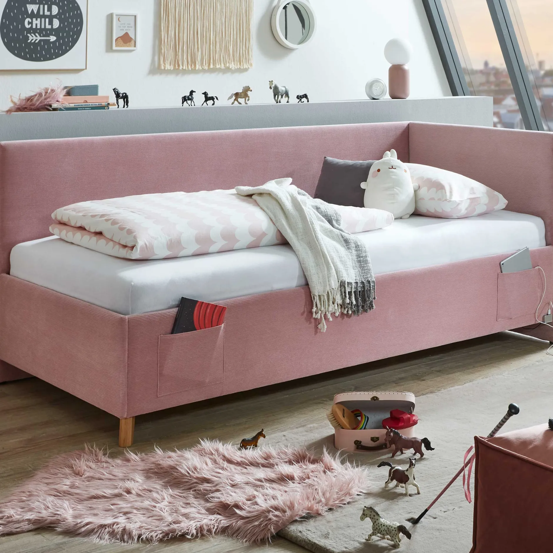 Kofferbett Cool | Mit Rückenlehne | 120 x 200 cm | Rosa Design
