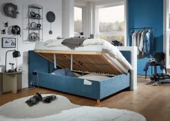 Kofferbett Cool | 140 x 200 cm | Mit Rückenlehne | Blaues Design