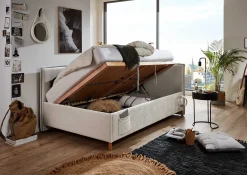 Kofferbett Ollie | Mit Rückenlehne | 140 x 200 cm | Beige Design