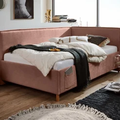 Kofferbett Ollie | Mit Rückenlehne | 140 x 200 cm | Rosa Design