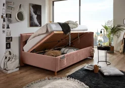 Kofferbett Ollie | Mit Rückenlehne | 140 x 200 cm | Rosa Design