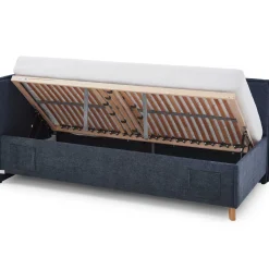 Kofferbett Ollie | Mit Rückenlehne | 90 x 200 cm | marineblaues Design