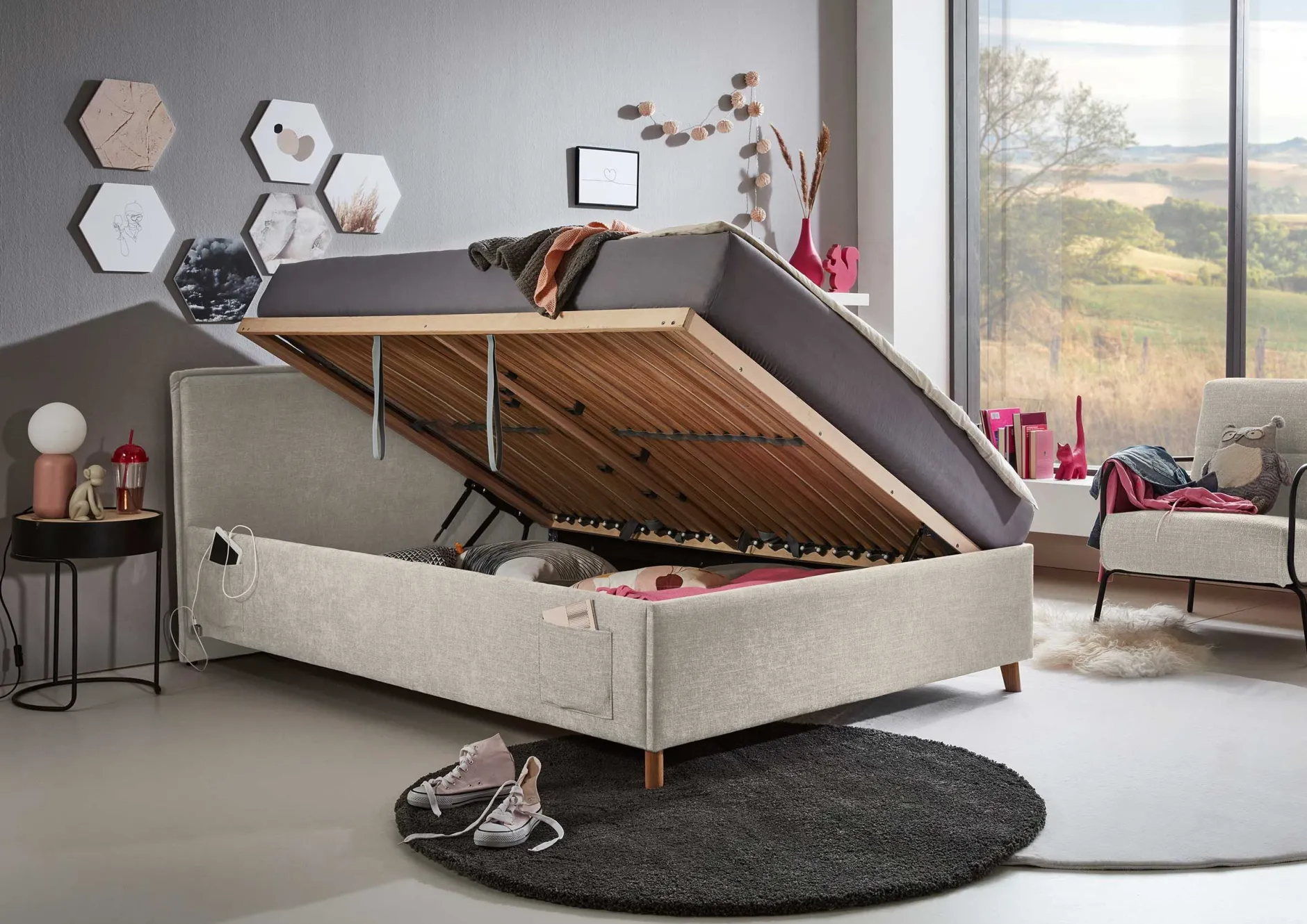 Kofferbett Ollie | 120 x 200 cm | Design Beige