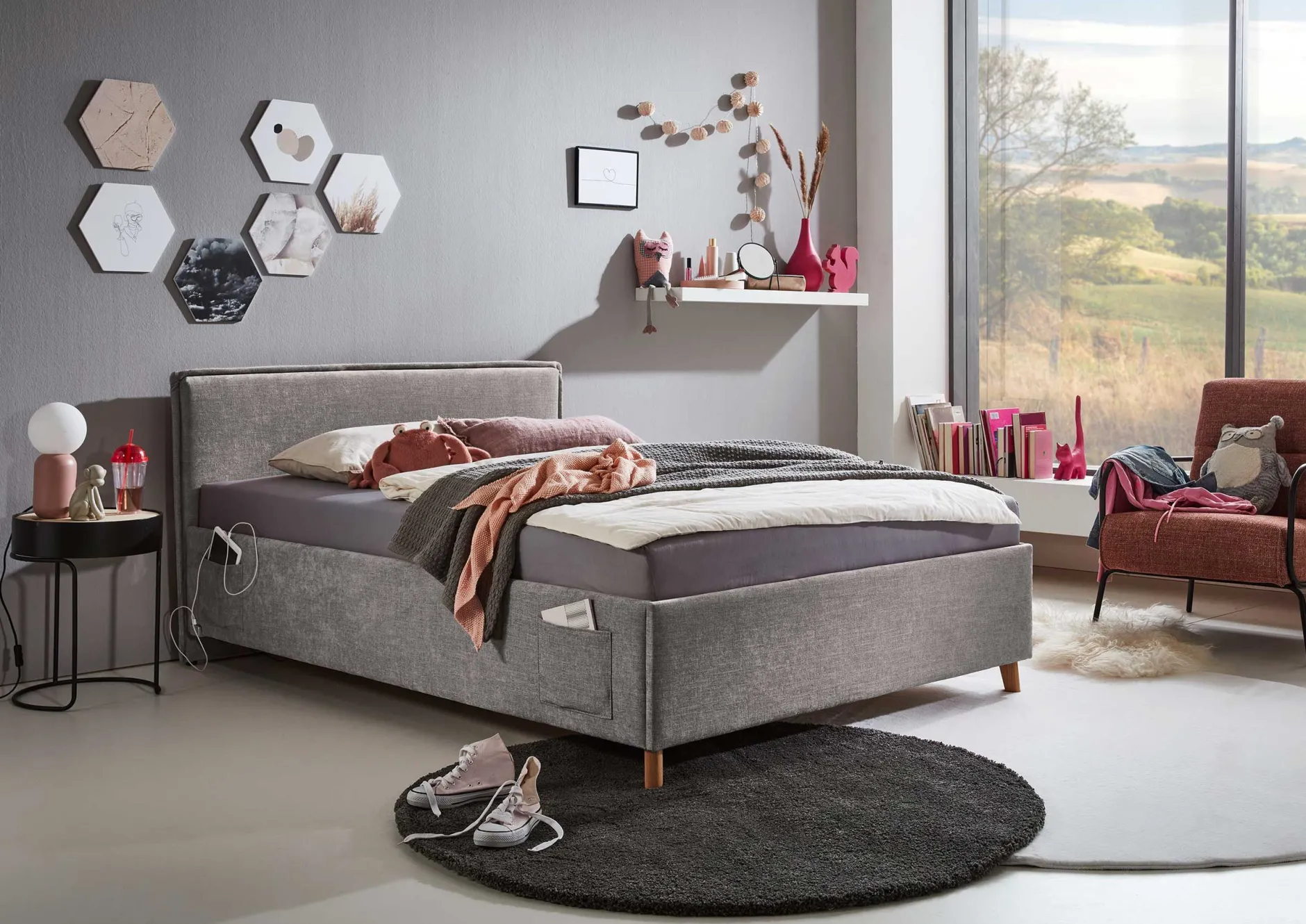 Kofferbett Ollie | 90 x 200 cm | Design Grau