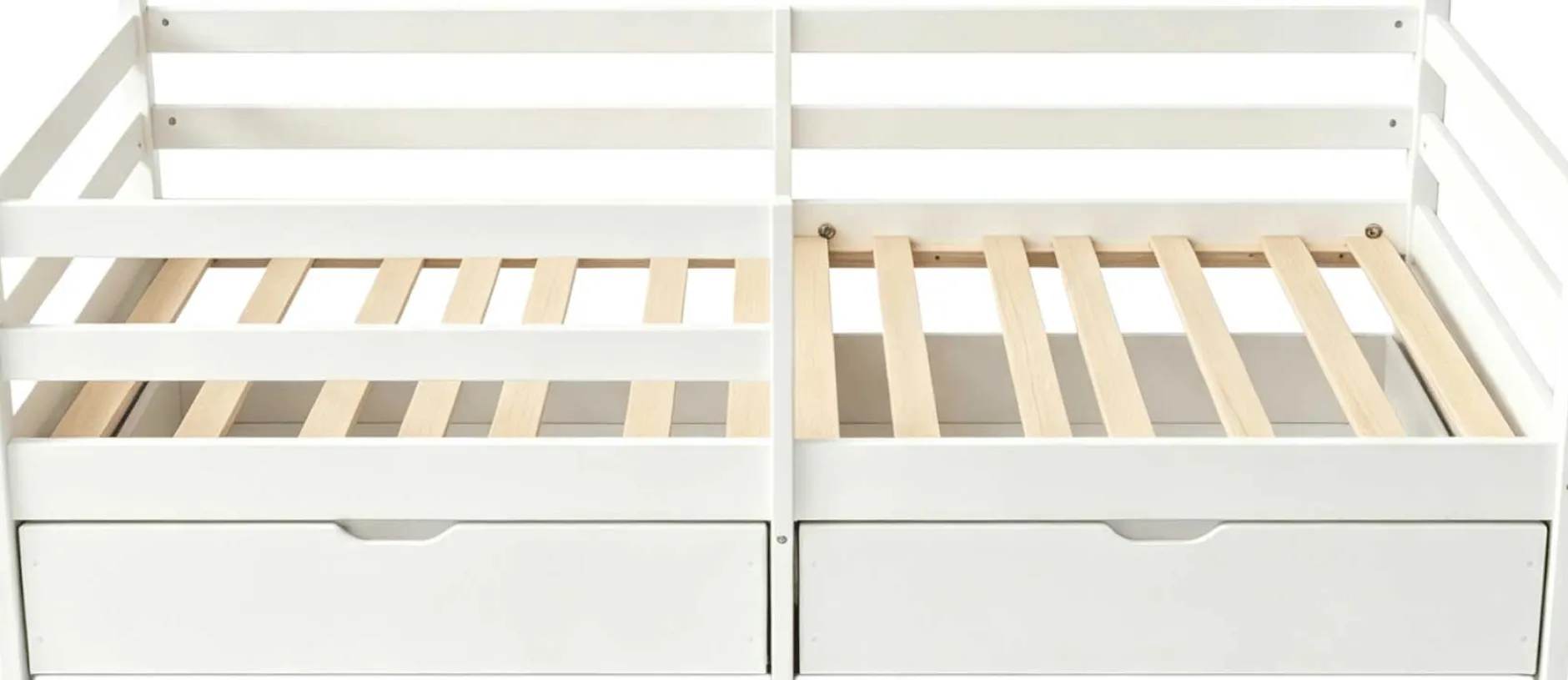 Kojenbett Nest - 90x200cm - mit zwei Schubladen - massivem Kiefernholz - weiß