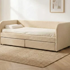 Kojenbett Spector - 90 x 200 cm - Mit Schubladen - Beiger Teddystoff