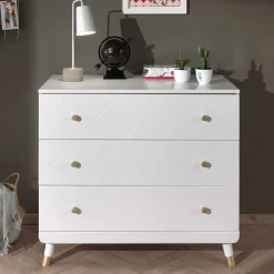 Kommode Billy 100x57x89cm 3 Schubladen - weiß/gold