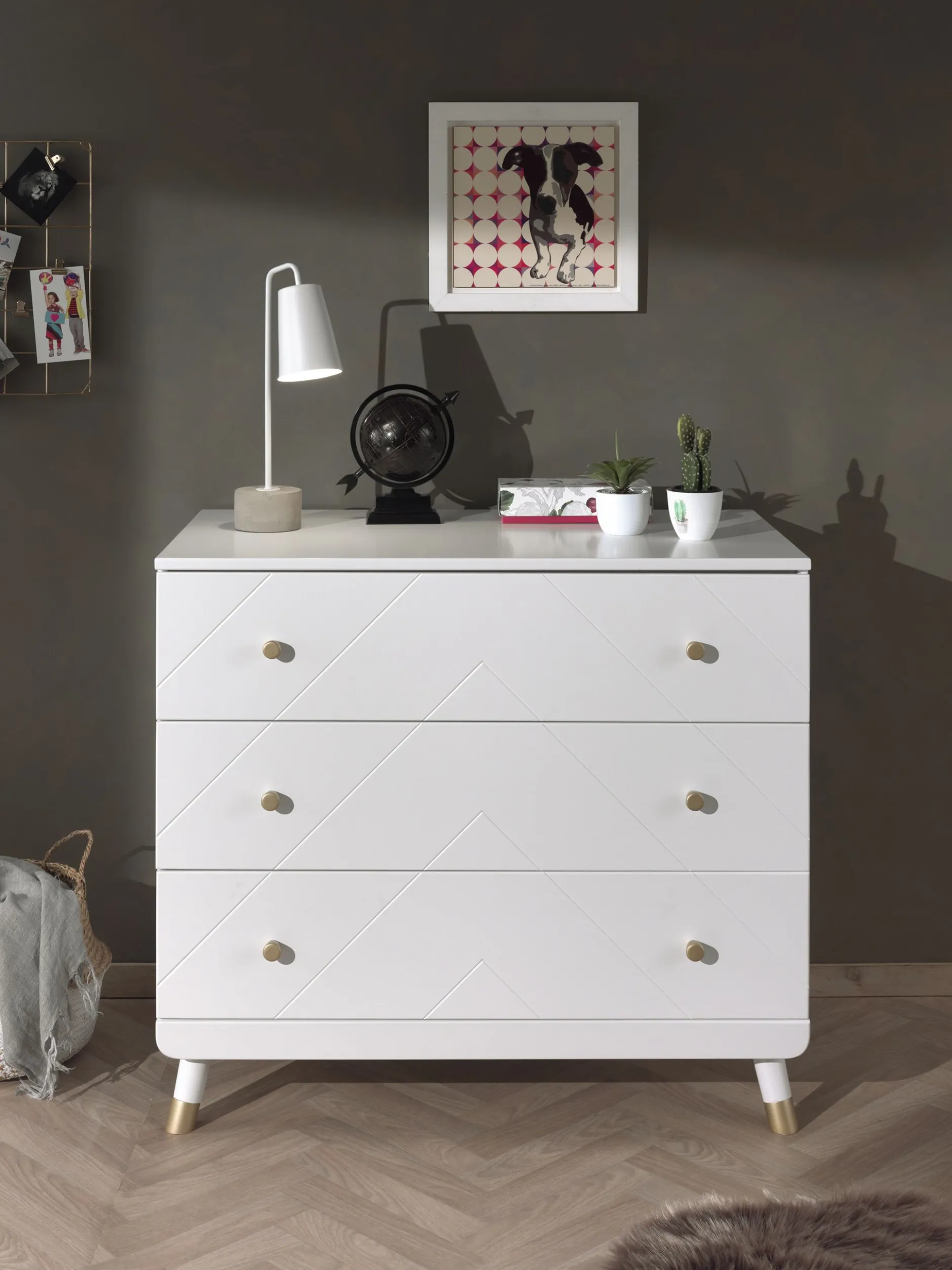 Kommode Billy 100x57x89cm 3 Schubladen - weiß/gold