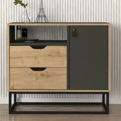 Kommode Dolores - 90x35x80cm - 2 Schubladen und 1 Tür - Eiche Dekor/anthrazit