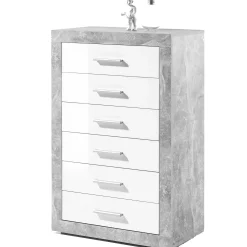 Kommode Inga 66cm mit 6 Schubladen - Beton/Weiß