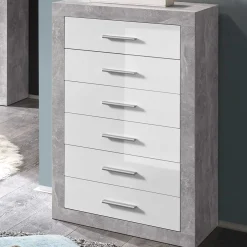 Kommode Inga 66cm mit 6 Schubladen - Beton/Weiß
