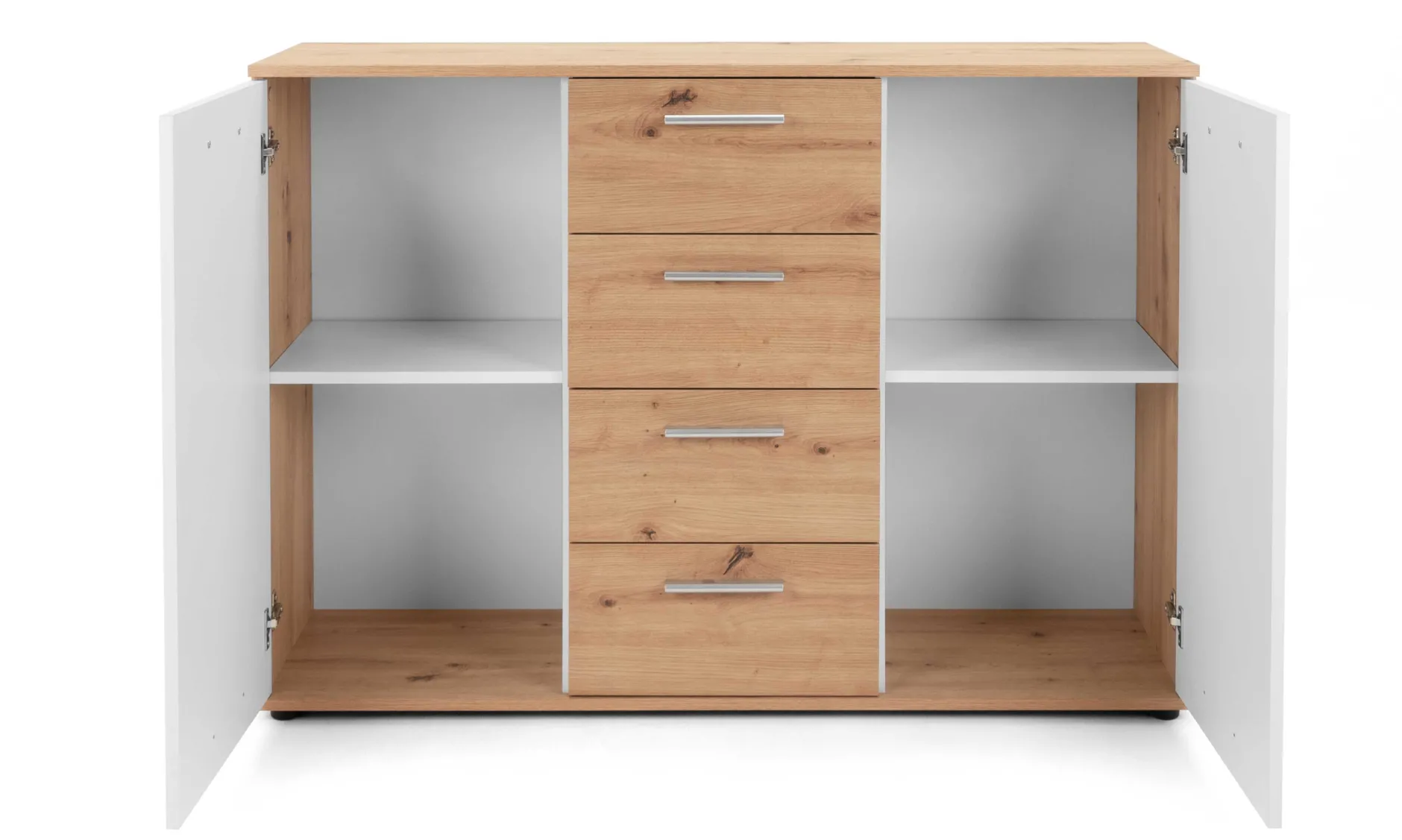 Kommode Jakob 120cm 2 Türen und 4 Schubladen - Artisan Eiche/Weiß