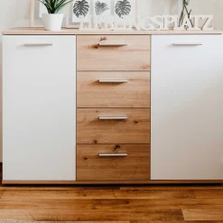 Kommode Jakob 120cm 2 Türen und 4 Schubladen - Artisan Eiche/Weiß