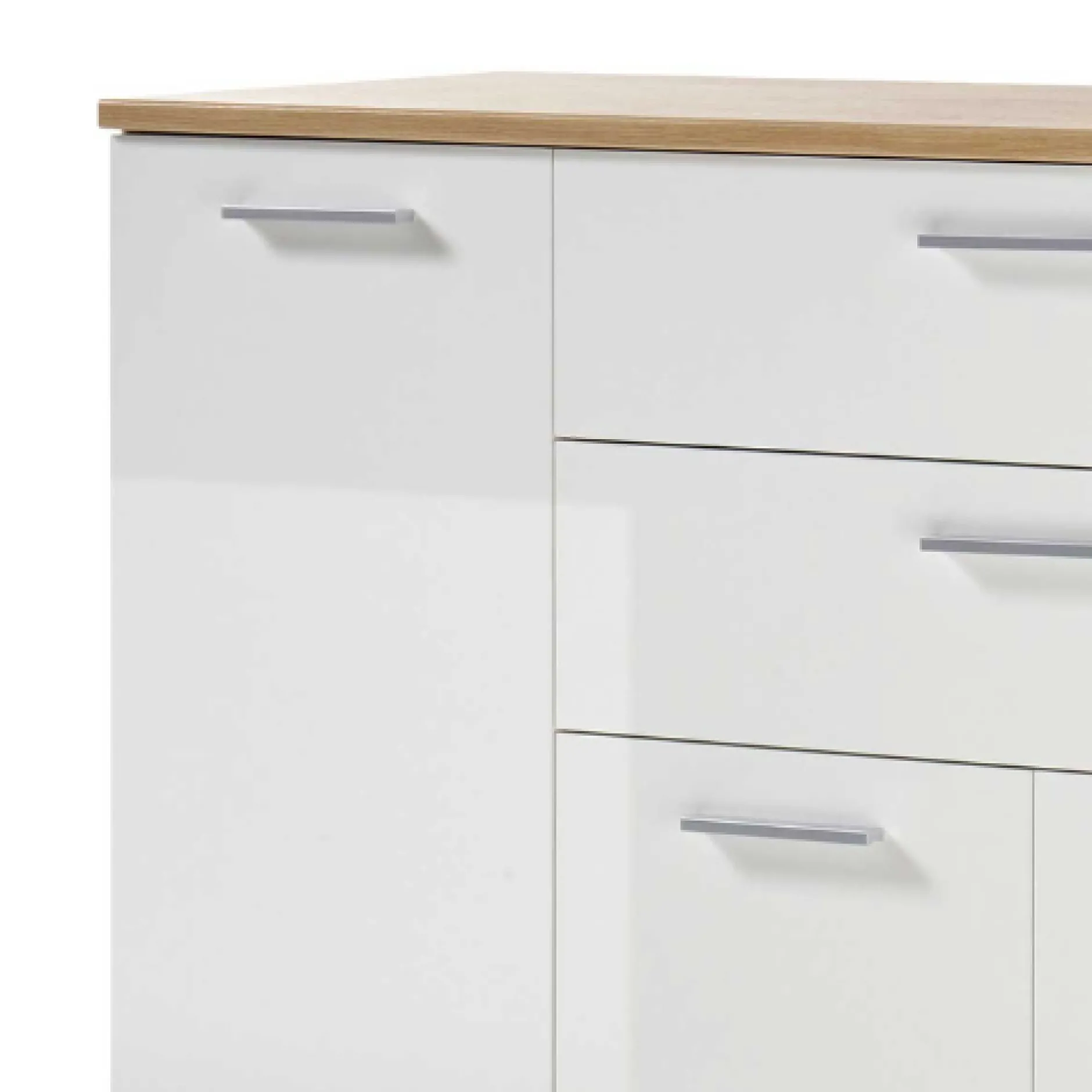 Kommode Lobi 4 Türen 2 Schubladen - weiß glänzend/Holz