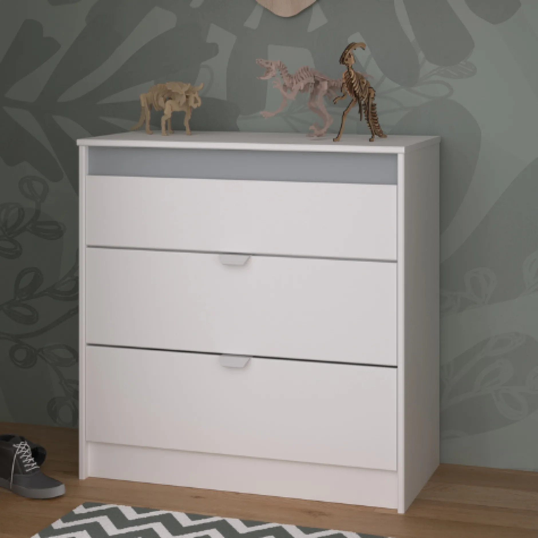 Kommode Rue 78 cm mit 3 Schubladen - weiß/grau oder weiß/rosa