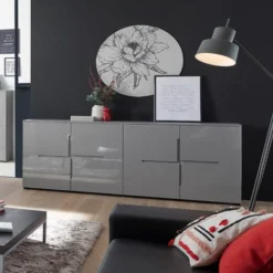 Kommode Seta mit 4 Türen - hochglanz-grau