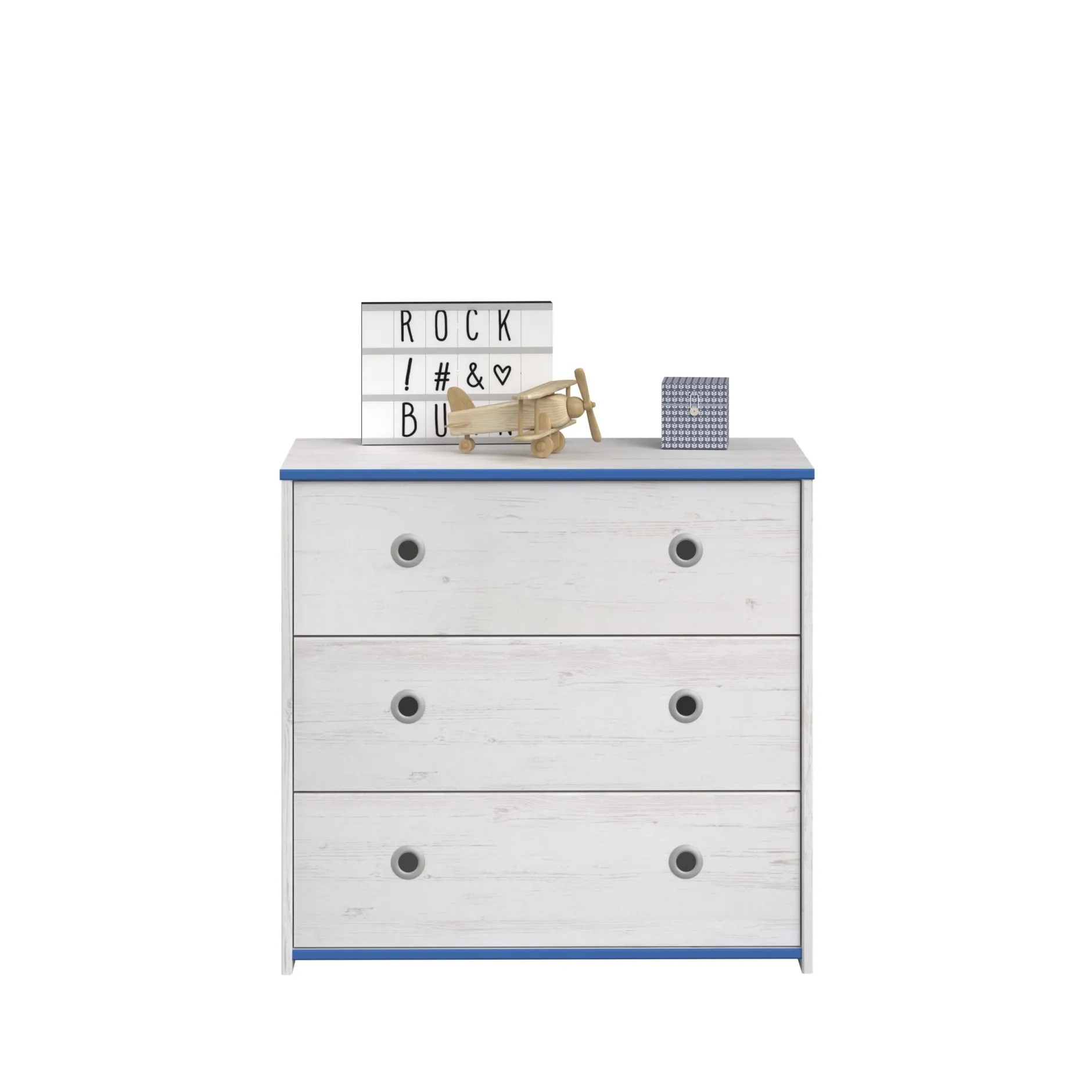 Kommode Smoozy 79cm mit 3 Schubladen - weiß/rosa oder weiß/blau
