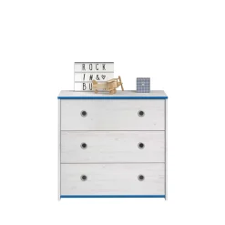 Kommode Smoozy 79cm mit 3 Schubladen - weiß/rosa oder weiß/blau