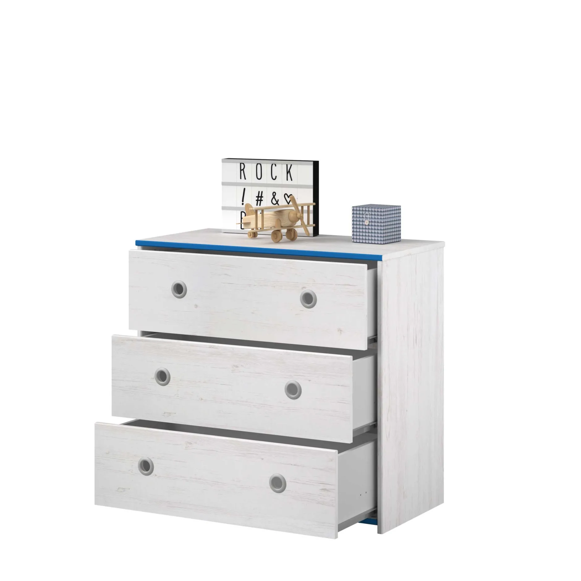 Kommode Smoozy 79cm mit 3 Schubladen - weiß/rosa oder weiß/blau