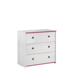 Kommode Smoozy 79cm mit 3 Schubladen - weiß/rosa oder weiß/blau