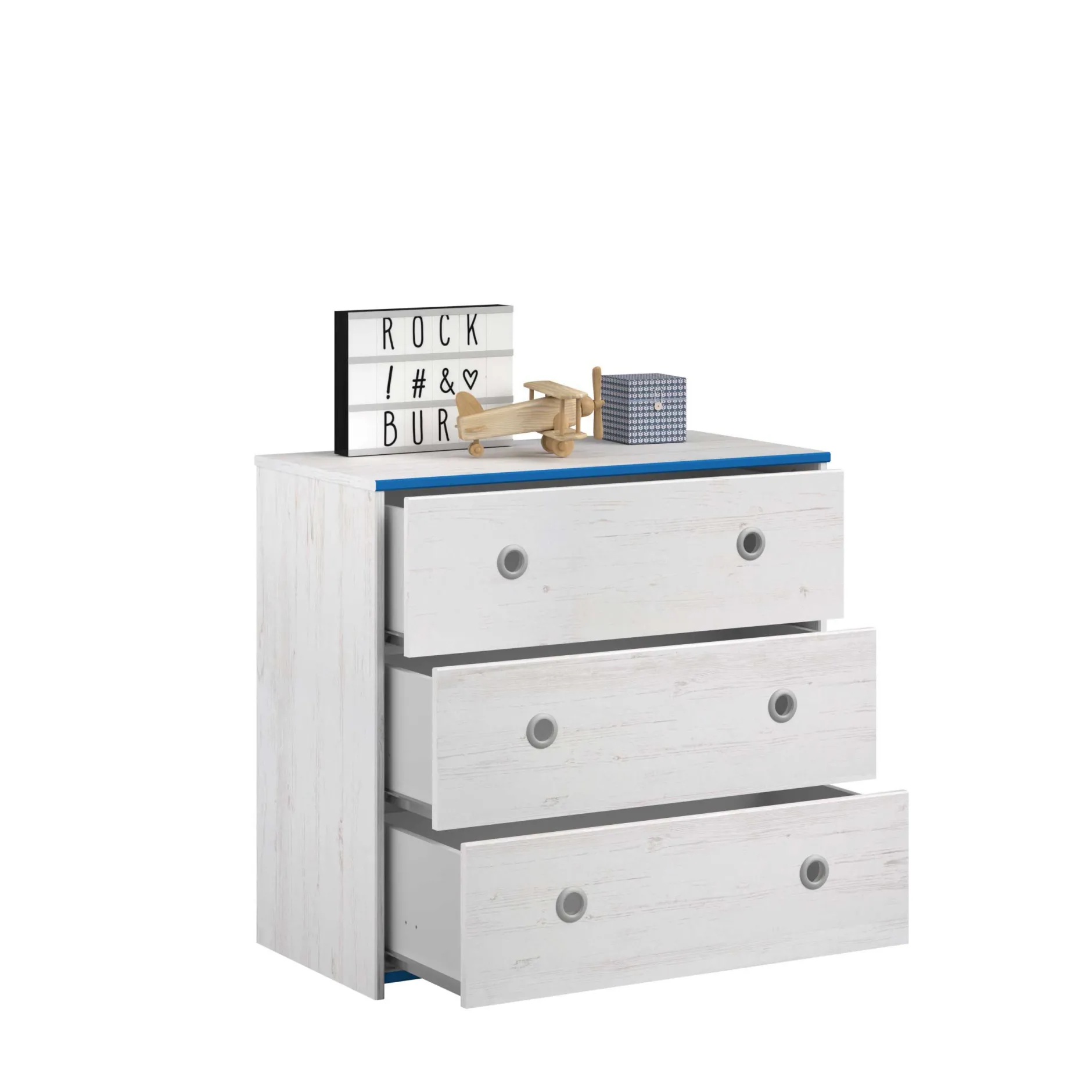Kommode Smoozy 79cm mit 3 Schubladen - weiß/rosa oder weiß/blau