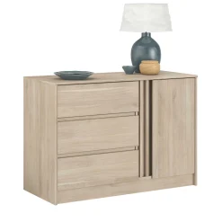 Kommode Tokio 77 cm-3 Schubladen, 1 Drehtür Eiche Dekor