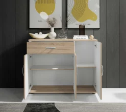 Kommode Viviane 90cm mit 3 Türen und 1 Schublade - Eiche