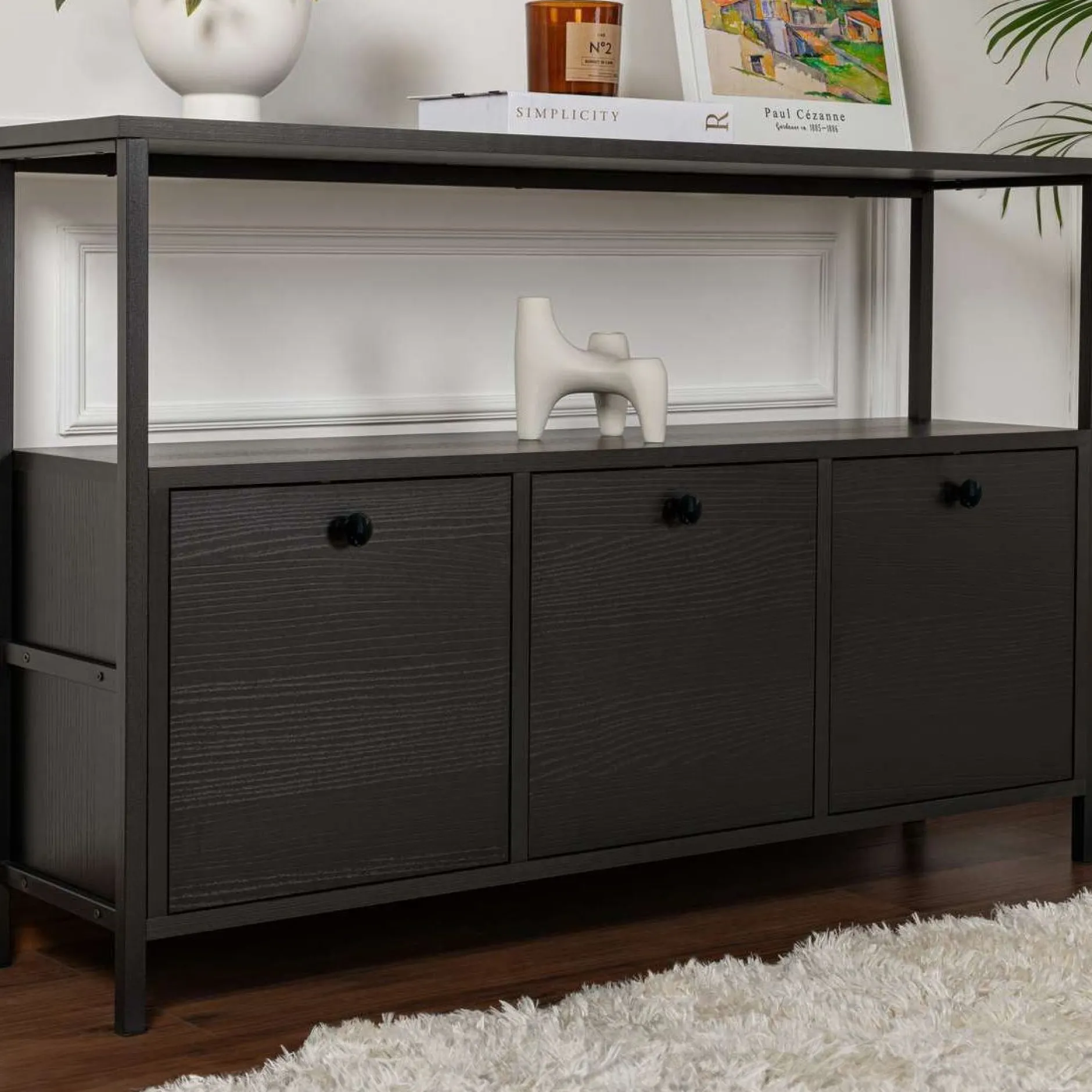 Konsole Solace - 100% MELAMINE - Holzschwarz - 77 x 30 x 120 cm