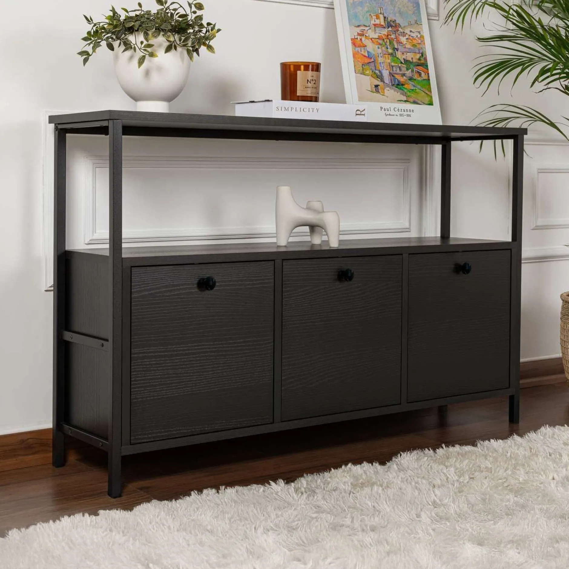 Konsole Solace - 100% MELAMINE - Holzschwarz - 77 x 30 x 120 cm
